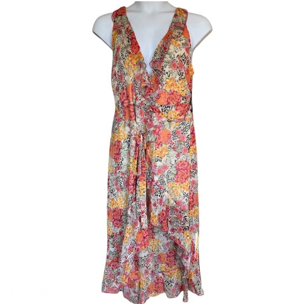 GUESS Los Angeles Floral Wrap Midi Dress | Size Large